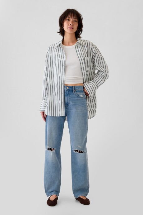 Camisa Big Shirt A Rayas Mujer Green Stripe