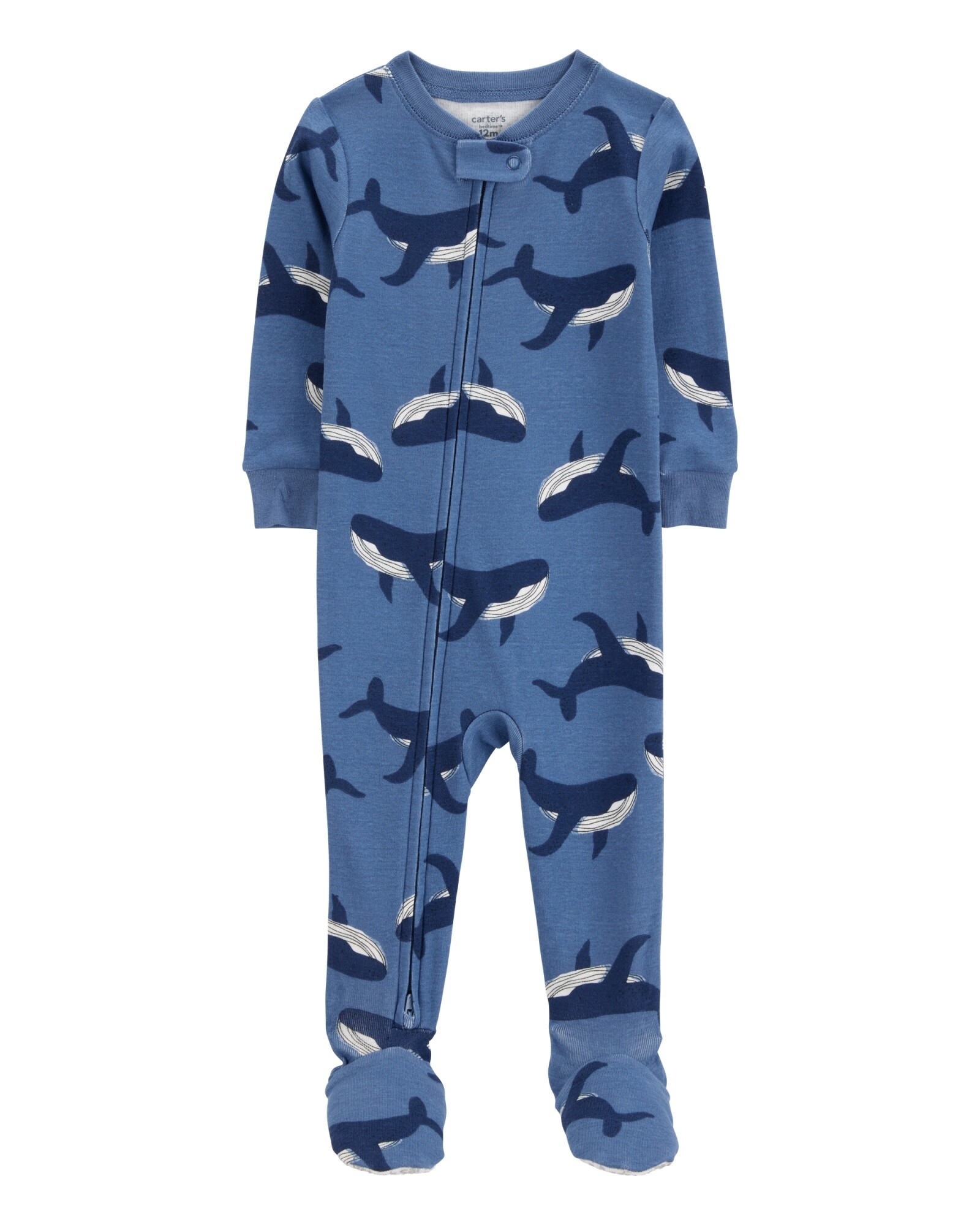 Pijama una pieza de algodón, con pie, diseño ballenas Sin color