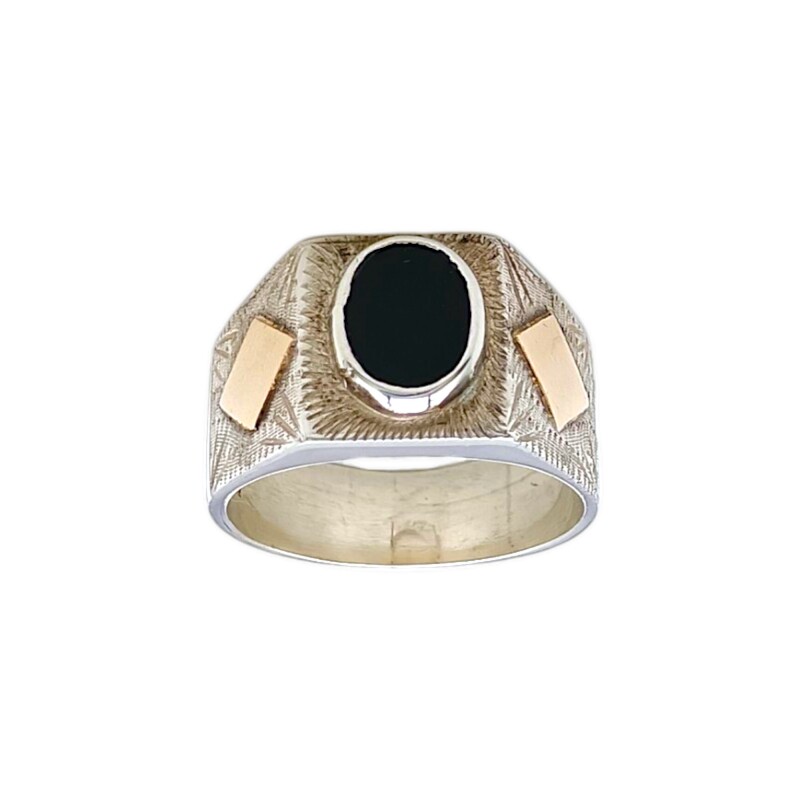 Anillo Mesa-Plata y Oro-Piedra Onix-AN5176 conpiedra
