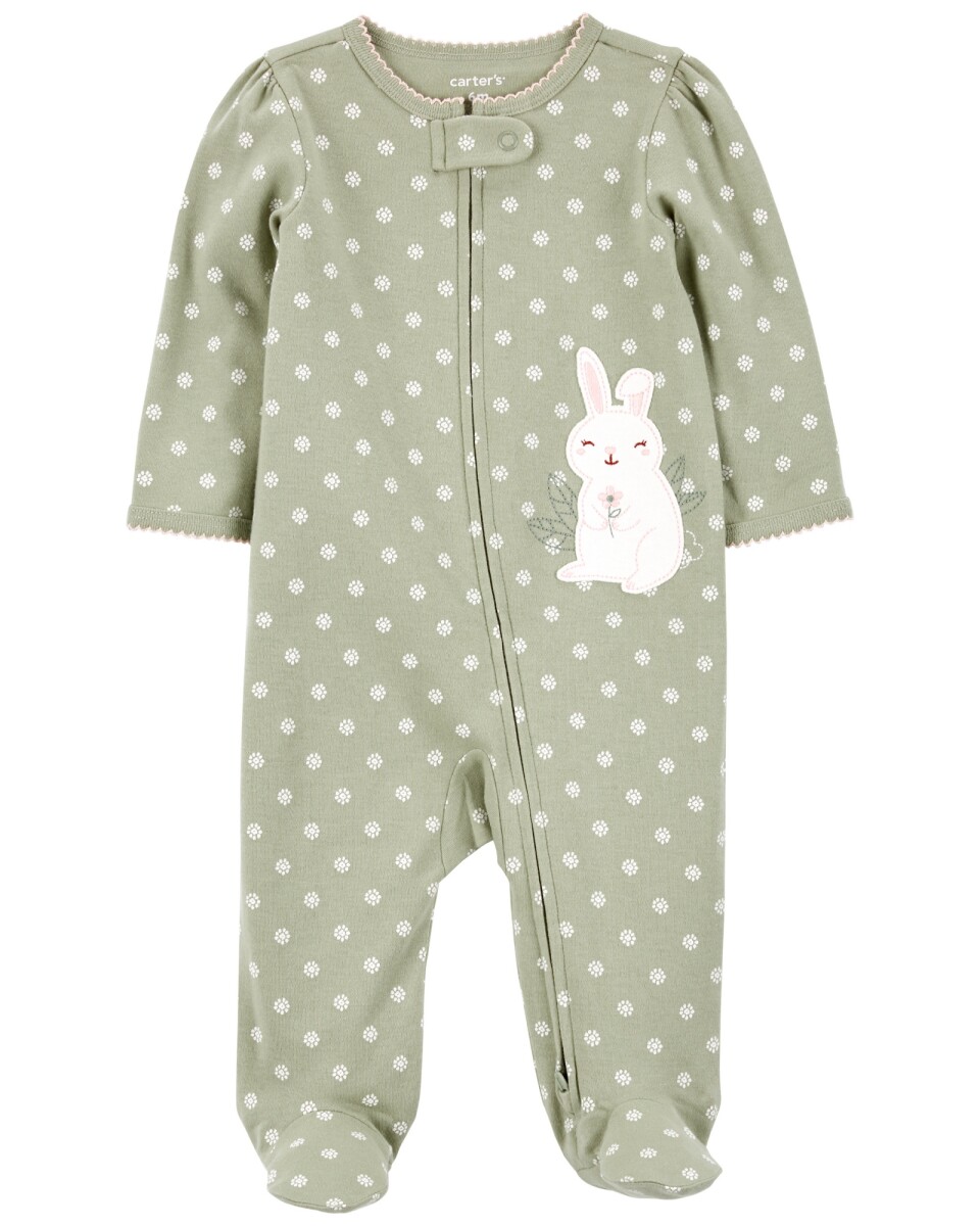Pijama una pieza de algodón con pie, estampa conejo 