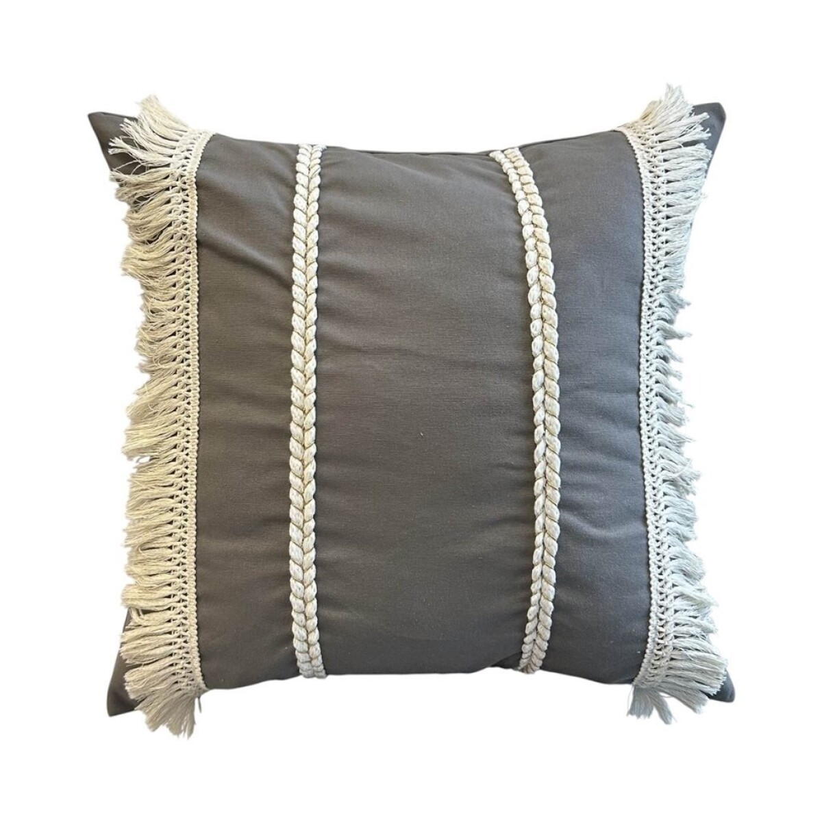 ALMOHADON CON TRENZAS Y FLECOS 45x45CM GRIS 