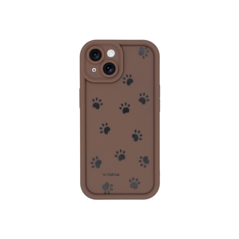 Protector para iPhone 15 diseño huellas color marrón Protector Para Iphone 15 Diseño Huellas Color Marrón