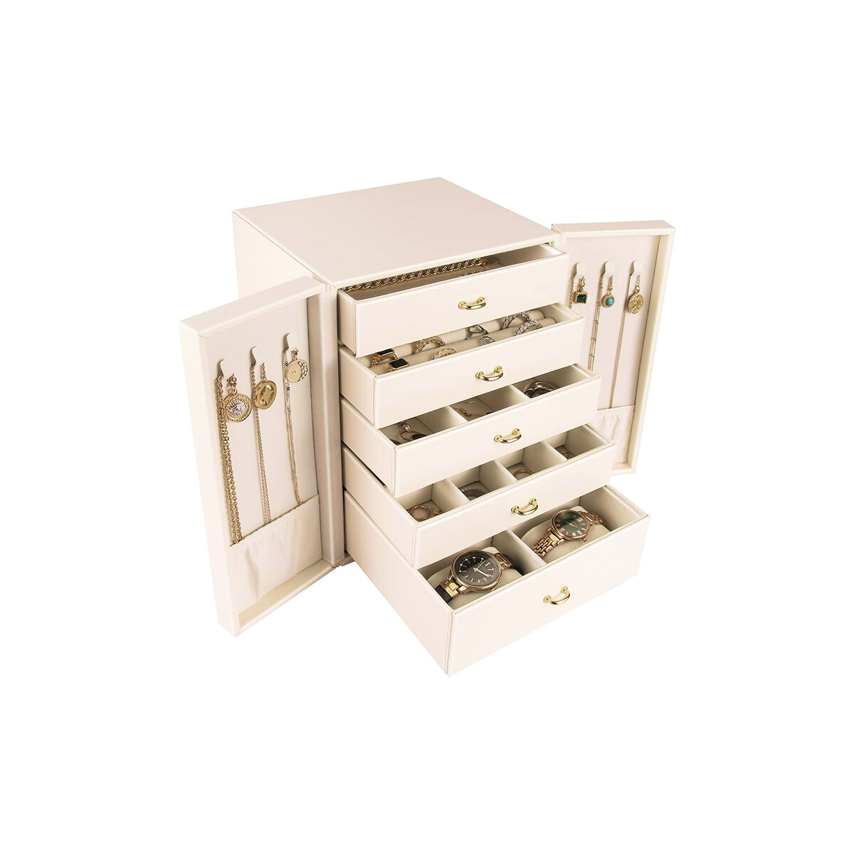 Joyero organizador con cajones y puertitas - 21x17x24cm - Blanco 