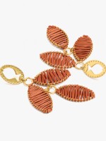 Pendientes Largos Hojas De Rafia naranja