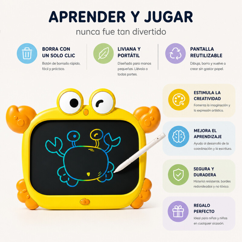 Pizarra Mágica Infantil Lcd Dibujo Reutilizable Tablet Cangrejo