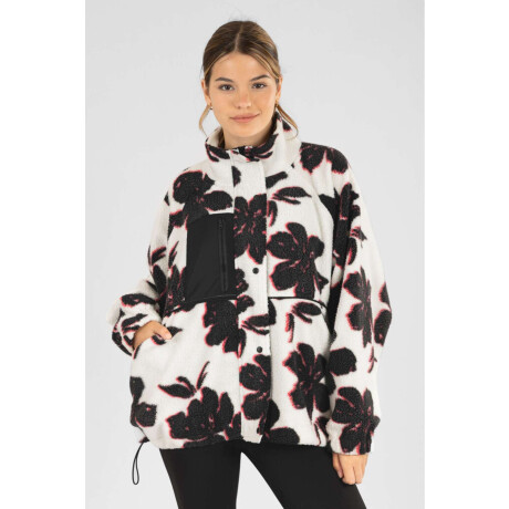 Campera black floral sherpa Marfil