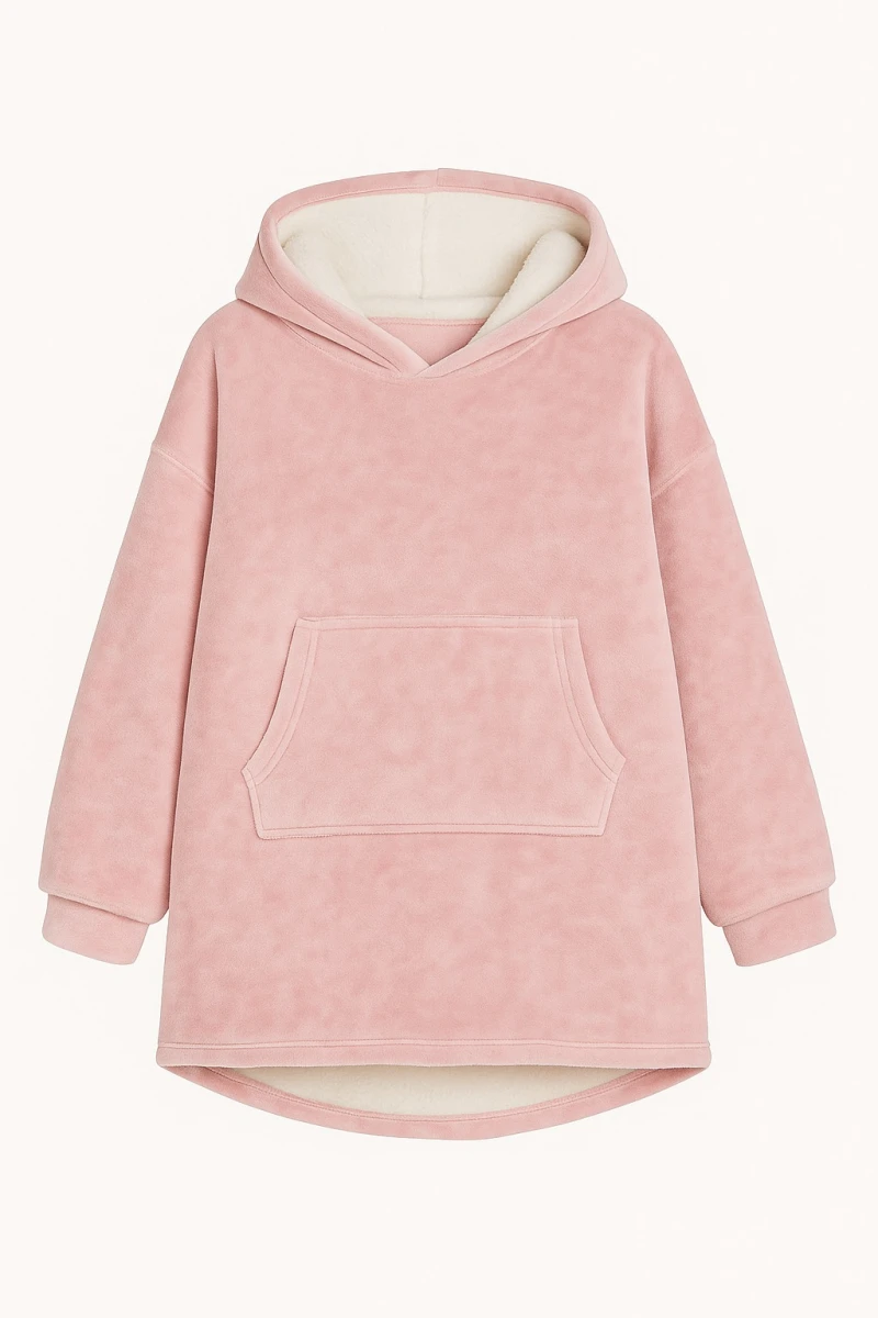Buzo Manta Con Capucha Polar y Corderito unisex - Rosa 