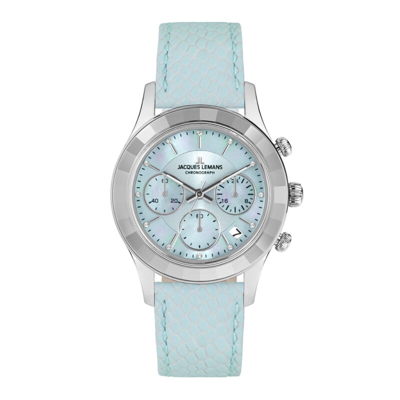 Reloj Jacques Lemans 1-2151C Venice cronógrafo con correa de cuero azul Reloj Jacques Lemans 1-2151c Venice Cronógrafo Con Correa De Cuero Azul