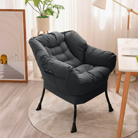 Silla Sillón Butaca Lazy Con Posapie Otomano Bolsillo Gris