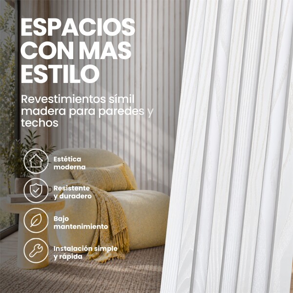 Pack x10 Wpc Simil Madera Wall Panel Lambrin 2.90x16.7 Blanco 1