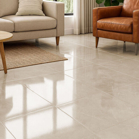 Ceramica 43X43 Beige Tipo Marmol Brillo Piso Pared GAMAS DE BEIGE