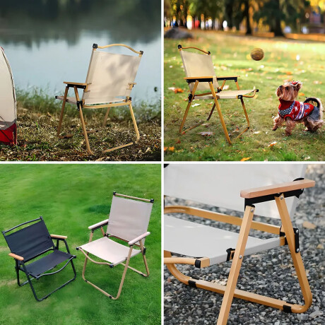 Silla Plegable Playa Metálica Liviana Apoyabrazos Madera Beige