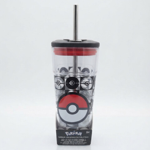 Vaso Acrílico Cuadrado Pokemon con Pajita 540 ml U