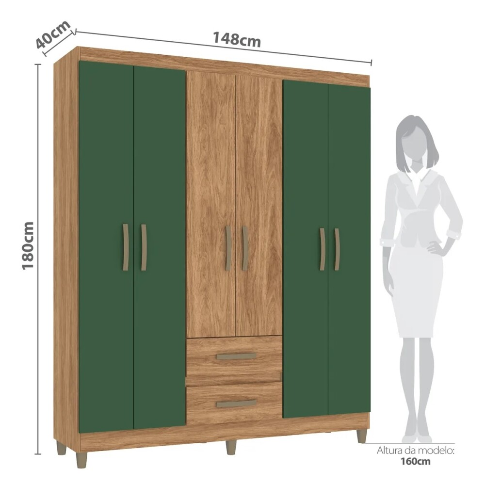 ROPERO 6 PUERTAS 2 CAJONES GUARDARROPA ARMARIO CLÓSET PLACARD MADERA VERDE