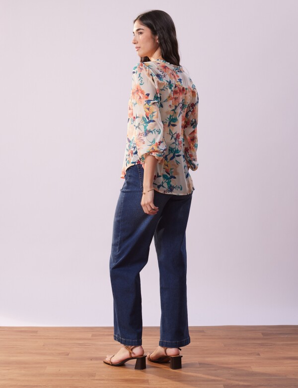 Blusa Gasa Flores BEIGE/MULTI
