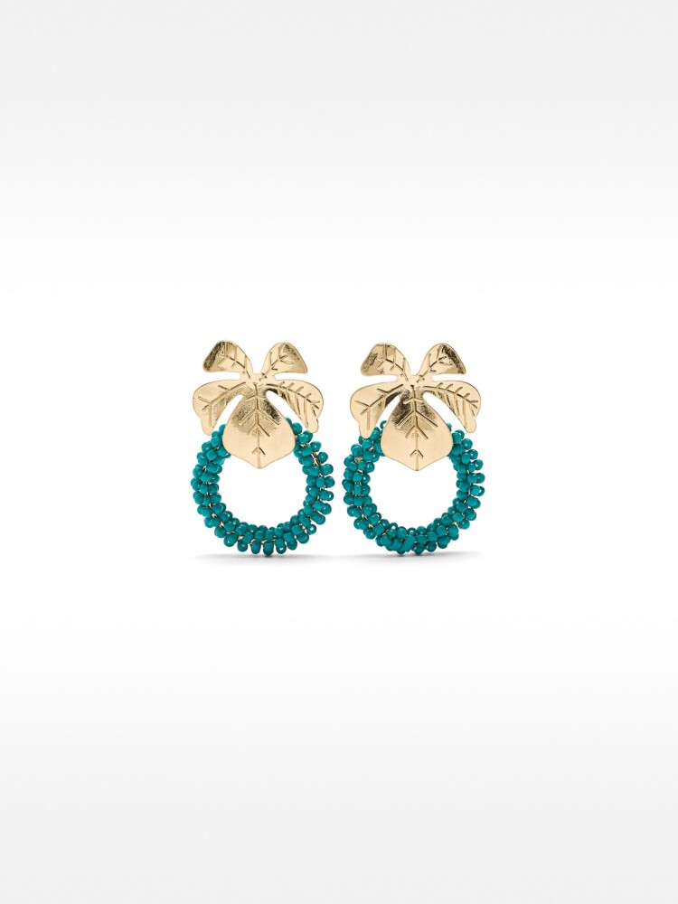 Pendientes Con Hoja Y Abalorios rosa