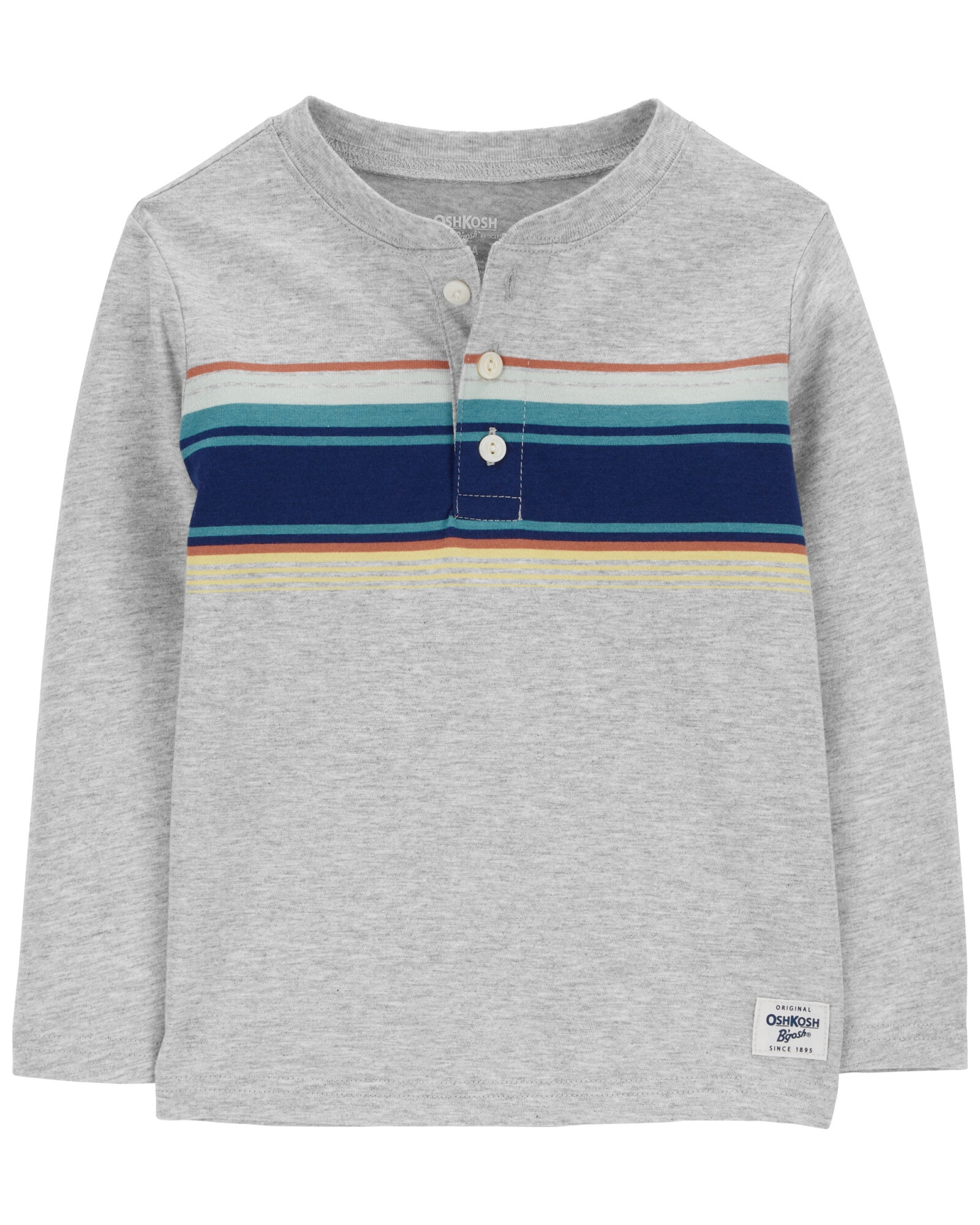 Remera henley de algodón, gris con franjas Remera henley de algodón, gris con franjas