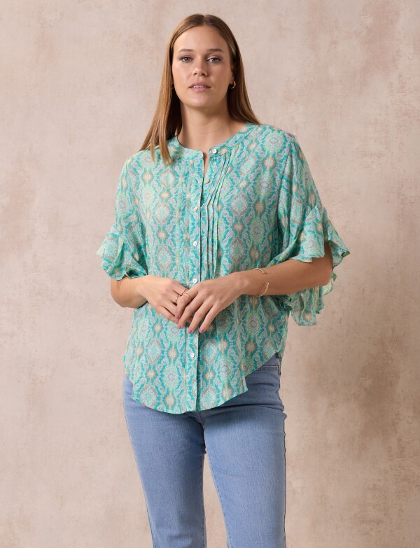 Blusa Manga Volado VERDE/MULTI