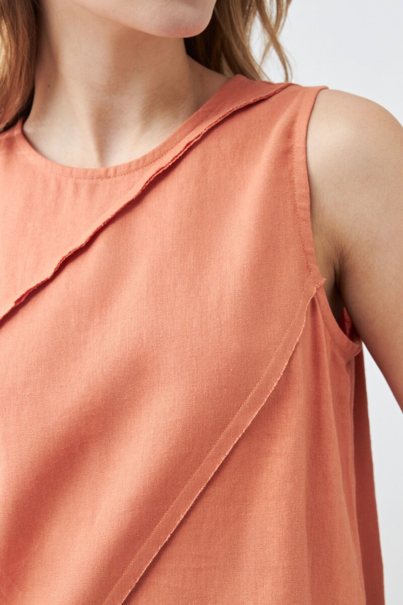 Blusa de lino con efecto desflecado durazno