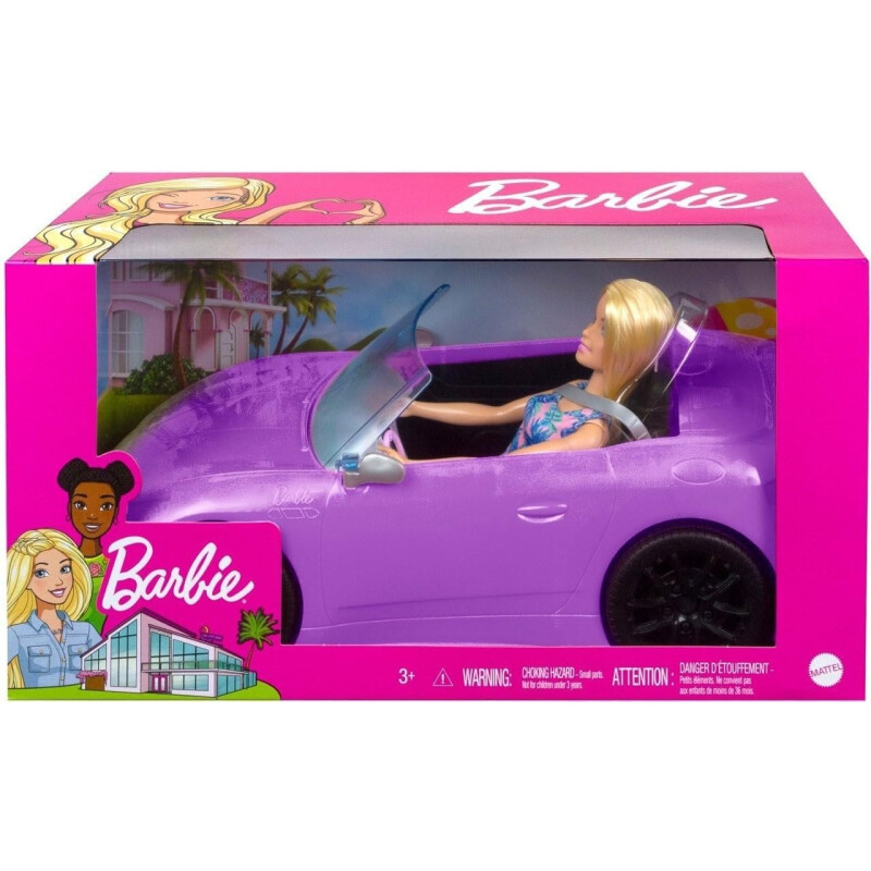 Auto convertible Barbie púrpura con muñeca Auto convertible Barbie púrpura con muñeca