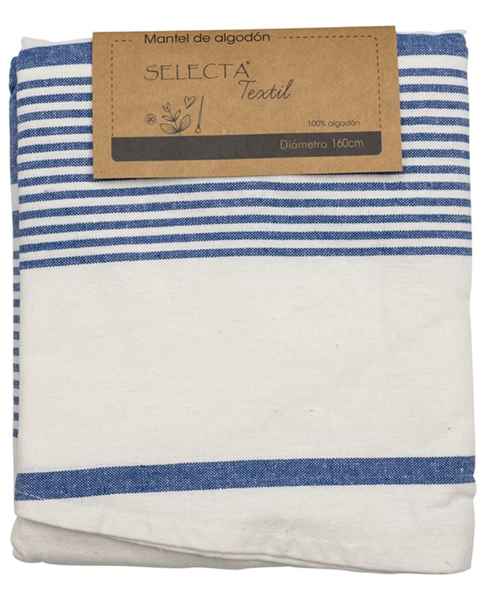 Mantel circular Selecta en algodón 160cm - Blanco/Azul 