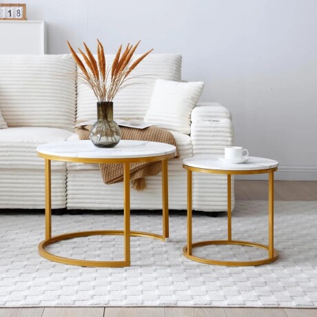 Set 2 mesas auxiliares ratonas tipo nido Doncaster Dorado/blanco