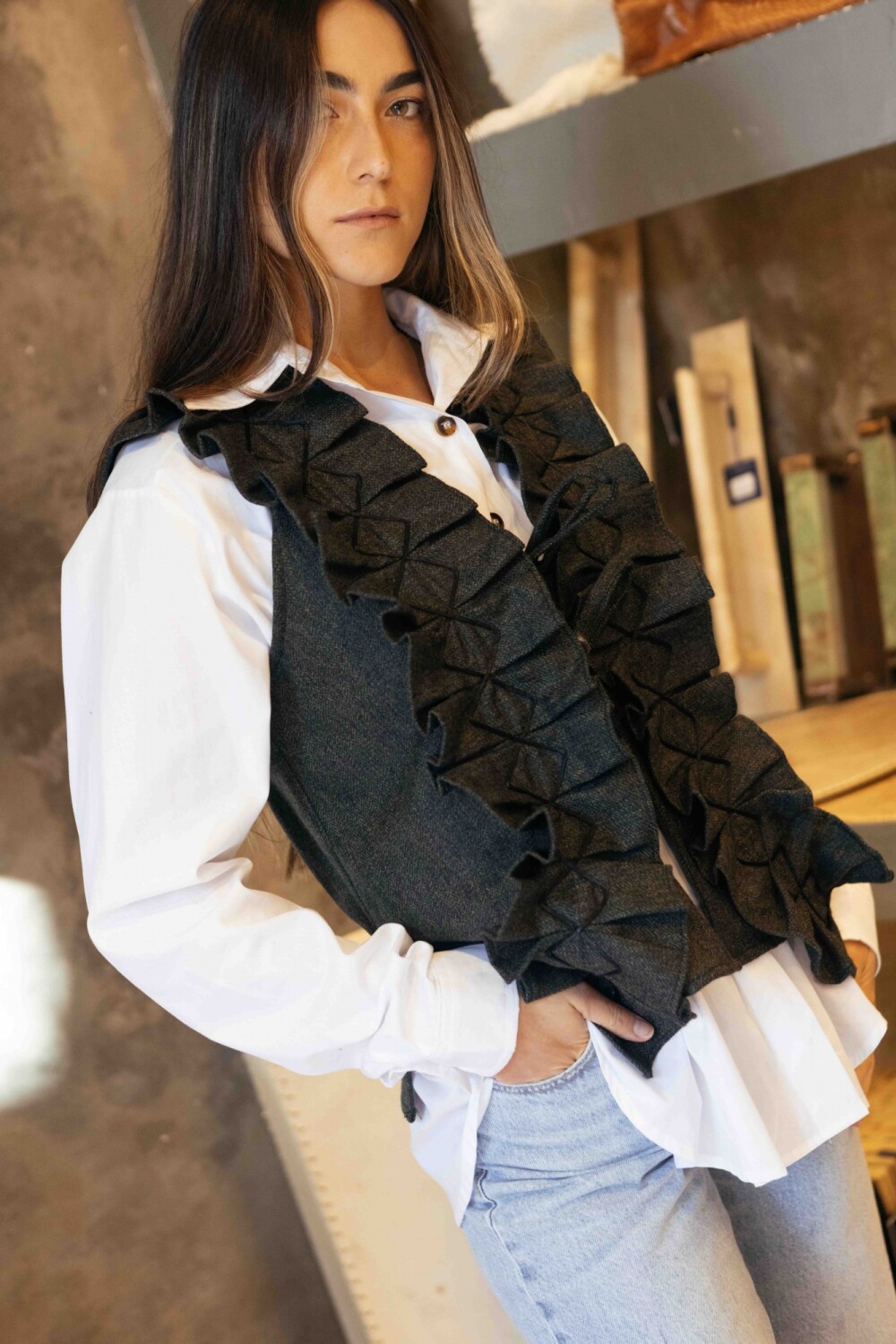 Dancing Queen Vest Tweed Verde / Azul