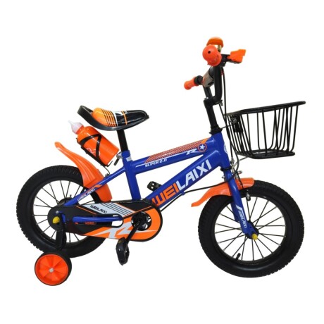 Bicicleta Infantil Rodado 16 c/Canasto Rueditas Portabotella Azul/naranja