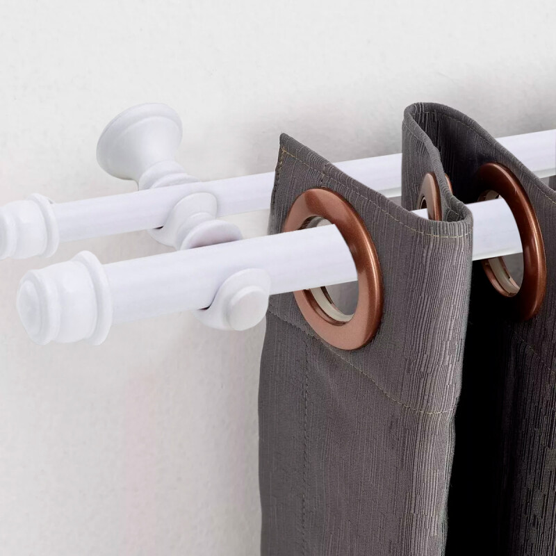 Barrote cortina doble de metal 2 Metros + 2 Soportes BLANCO