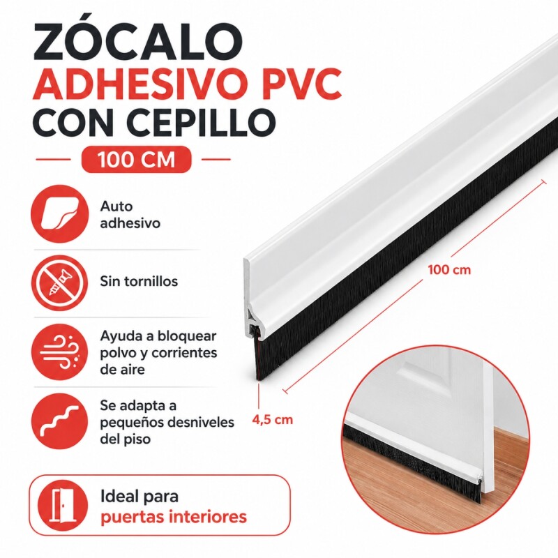 Zócalo adhesivo PVC con cepillo 100 cm BLANCO
