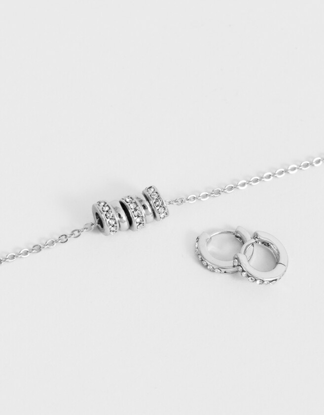 Bijouterie Set Premium Silver Set De Collar Y Aros Pasantes Bañado En Oro - Plateado