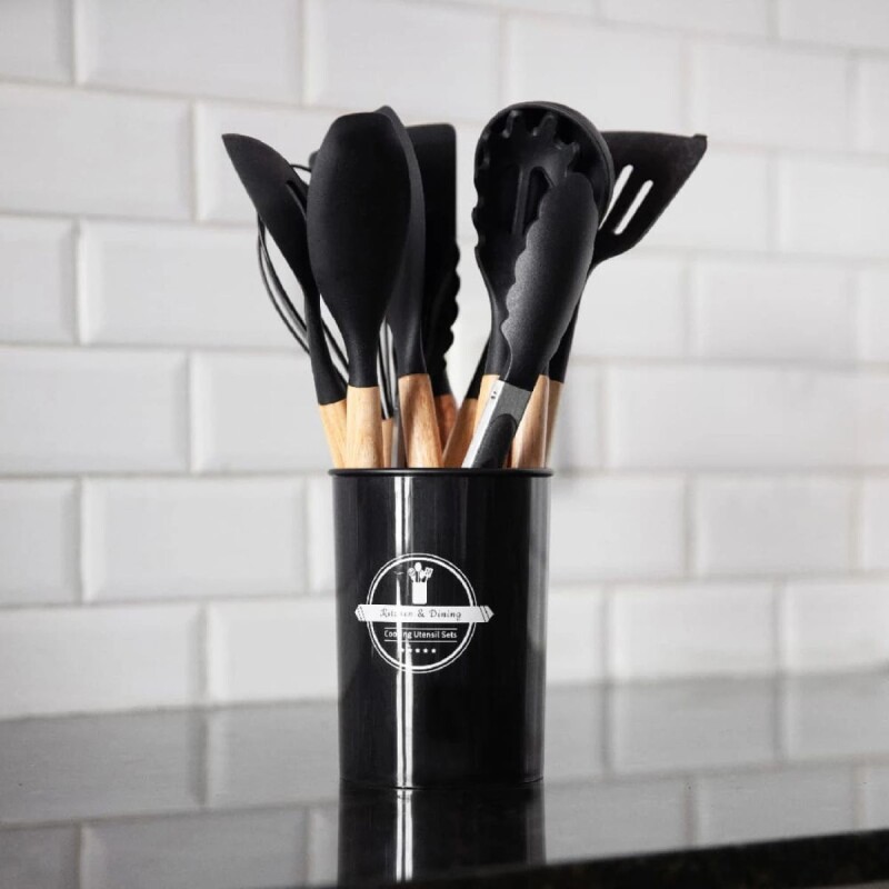 Set de utensilios de cocina silicona antiadherentes 11 pcs - Negro Set De Utensilios De Cocina Silicona Antiadherentes 11 Pcs - Negro