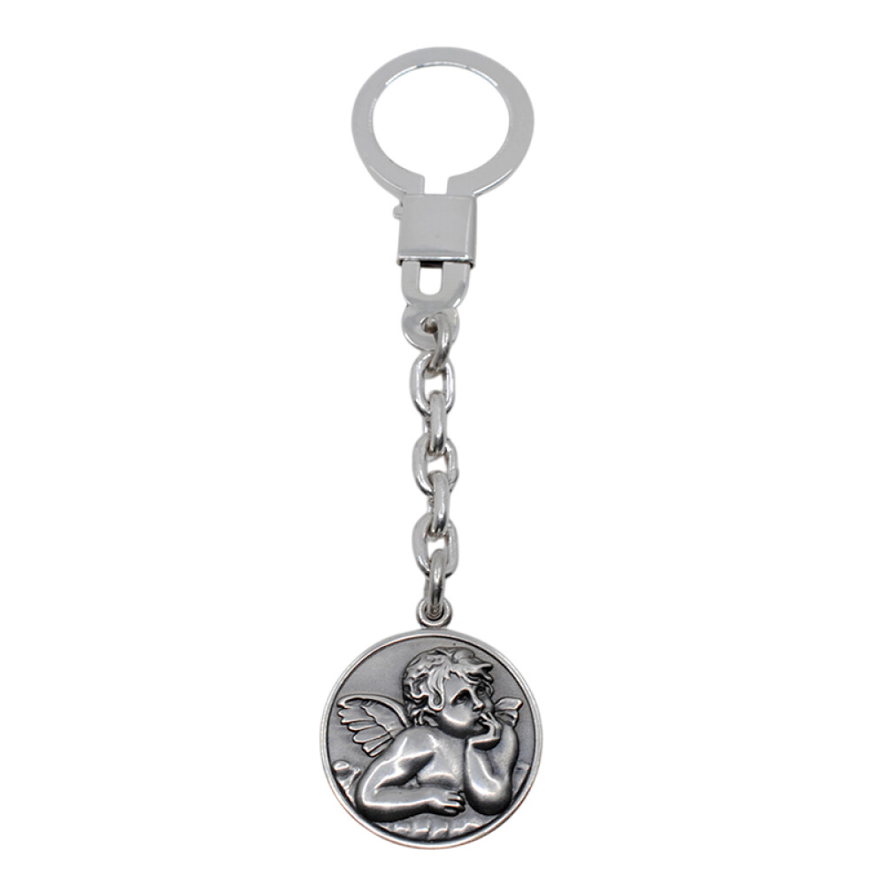 Llavero plata 925 con medalla Angel. Diámetro 27 mm Llavero plata 925 con medalla Angel. Diámetro 27 mm