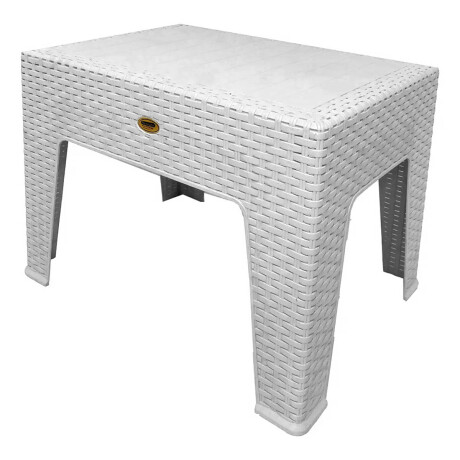 Mesa Ratona Auxiliar Jardín Patio Rattan Exterior UV Blanco