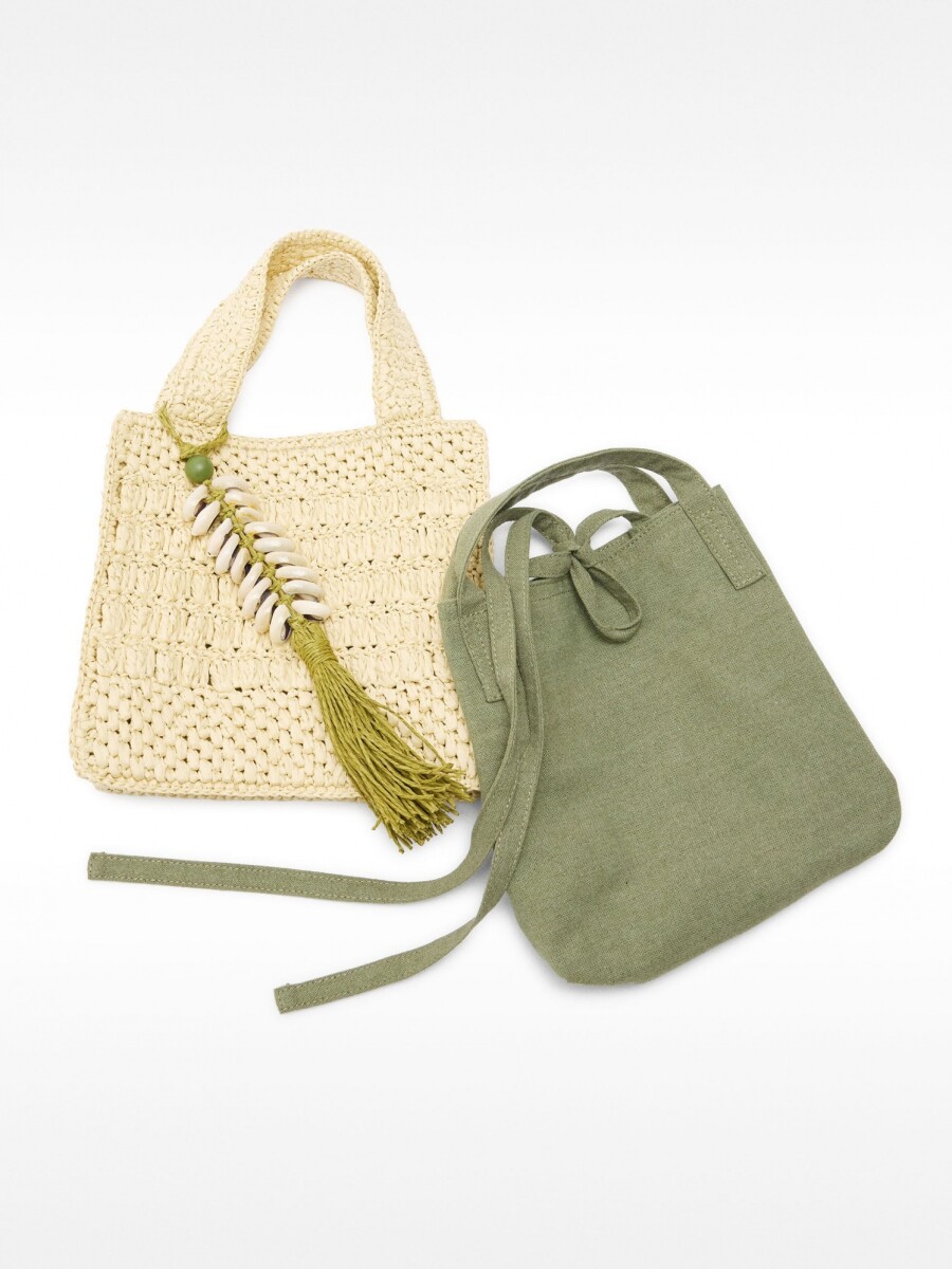 Bolsa Tote Efecto Rafia Con Detalle De Conchas Colgante S natural