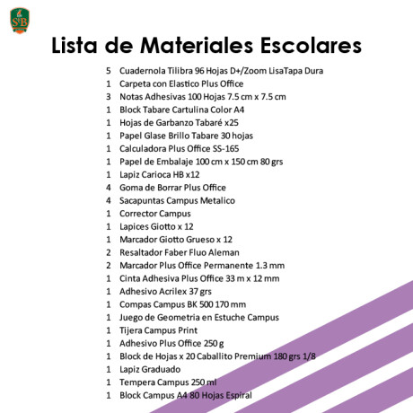 Lista de Materiales Escolares St Brendan's - 5º Escuela Niños Lista de Materiales Escolares St Brendan's - 5º Escuela Niños