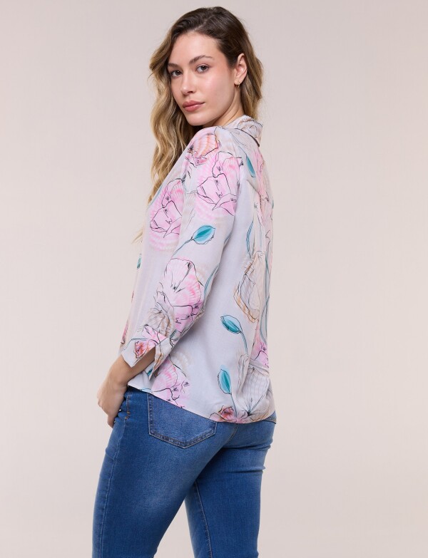 Blusa Printed Escote V MULTI/ROSA