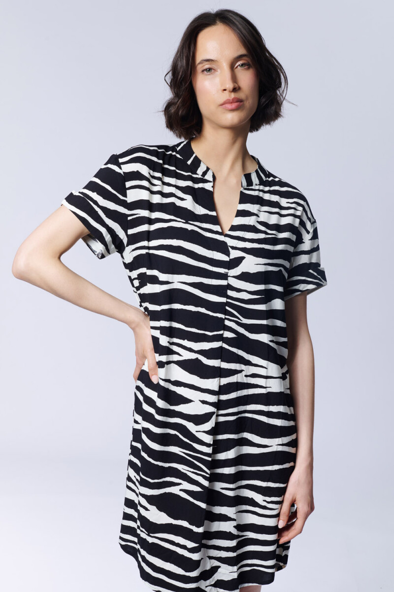 Vestido corto camisero Estampado Zebra Negro