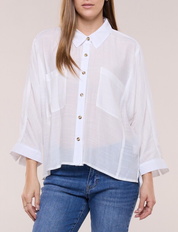 Camisa Manga Dolman Con Bolsillos Frontales BLANCO