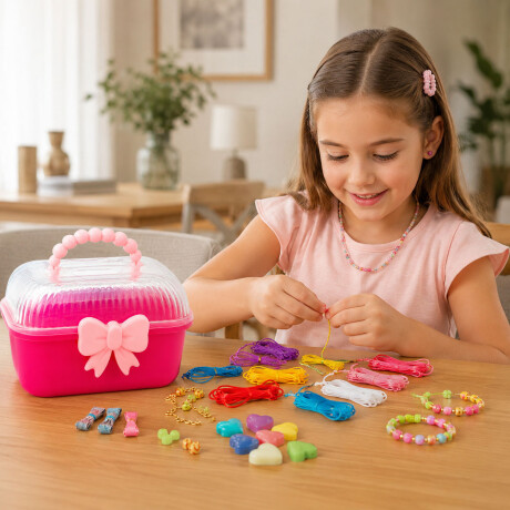 Kit Para Hacer Pulseras Maletín Con Dijes Y Cuentas +6 años Rosa