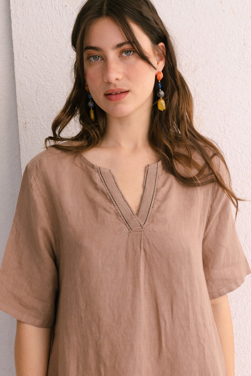 VESTIDO LINO CAMEL