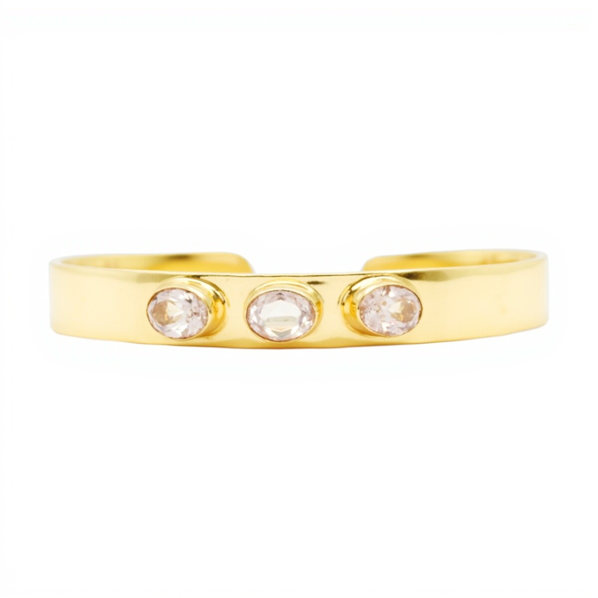 Brazalete Jaipur-Plata Rodinada con micra oro 18k-Piedra Cuarzo rosa-BR2005 - conpiedra 