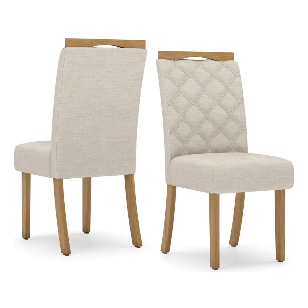 Sillas Tapizadas Comedor Para Mesa Pack De 2 Madera Estructura de la silla Marrón Asiento Beige Diseño de la tela Liso Sillas Tapizadas Comedor Para Mesa Pack De 2 Madera Estructura de la silla Marrón Asiento Beige Diseño de la tela Liso
