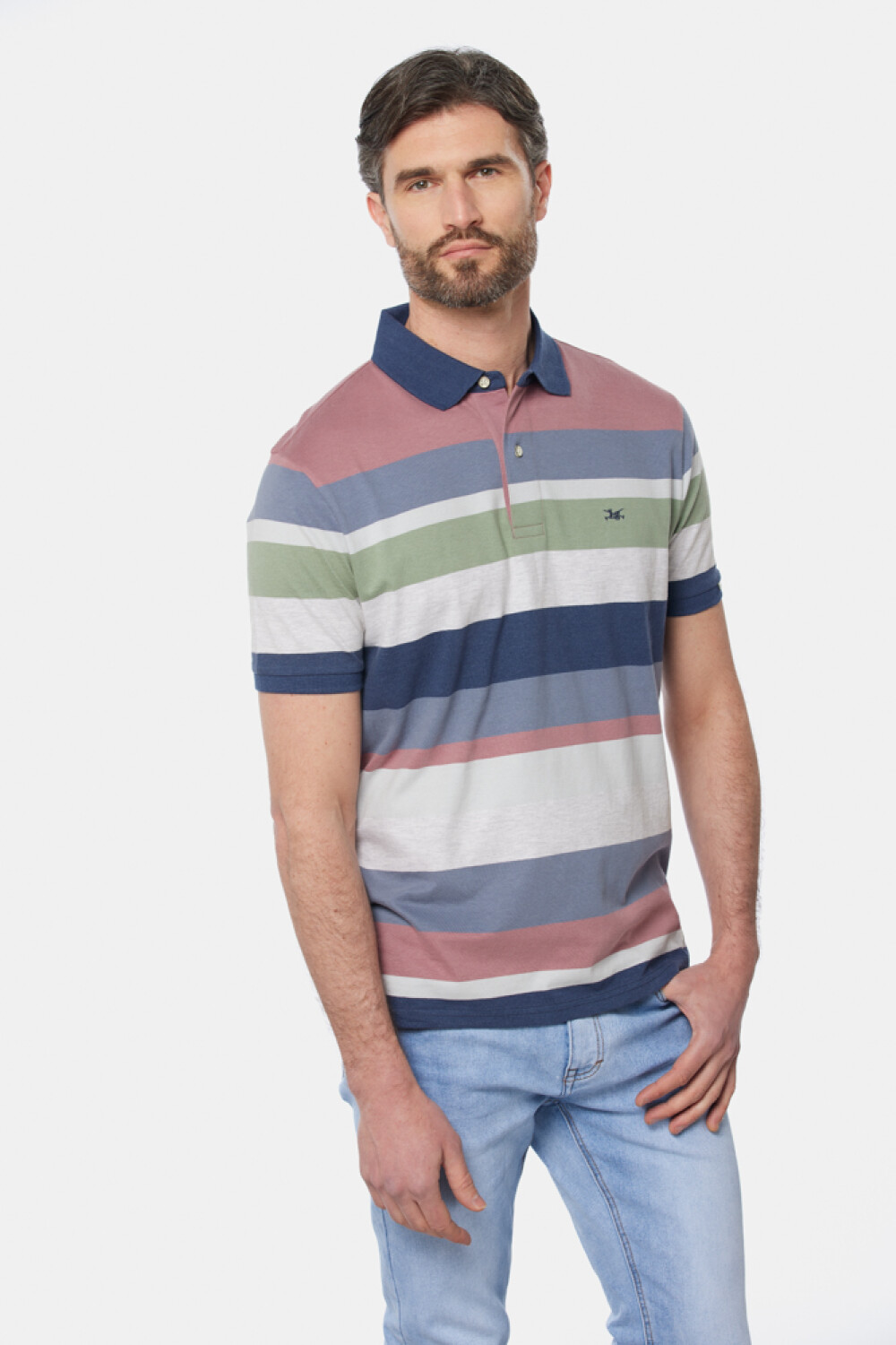 REMERA POLO JERSEY RAYADA Rosado