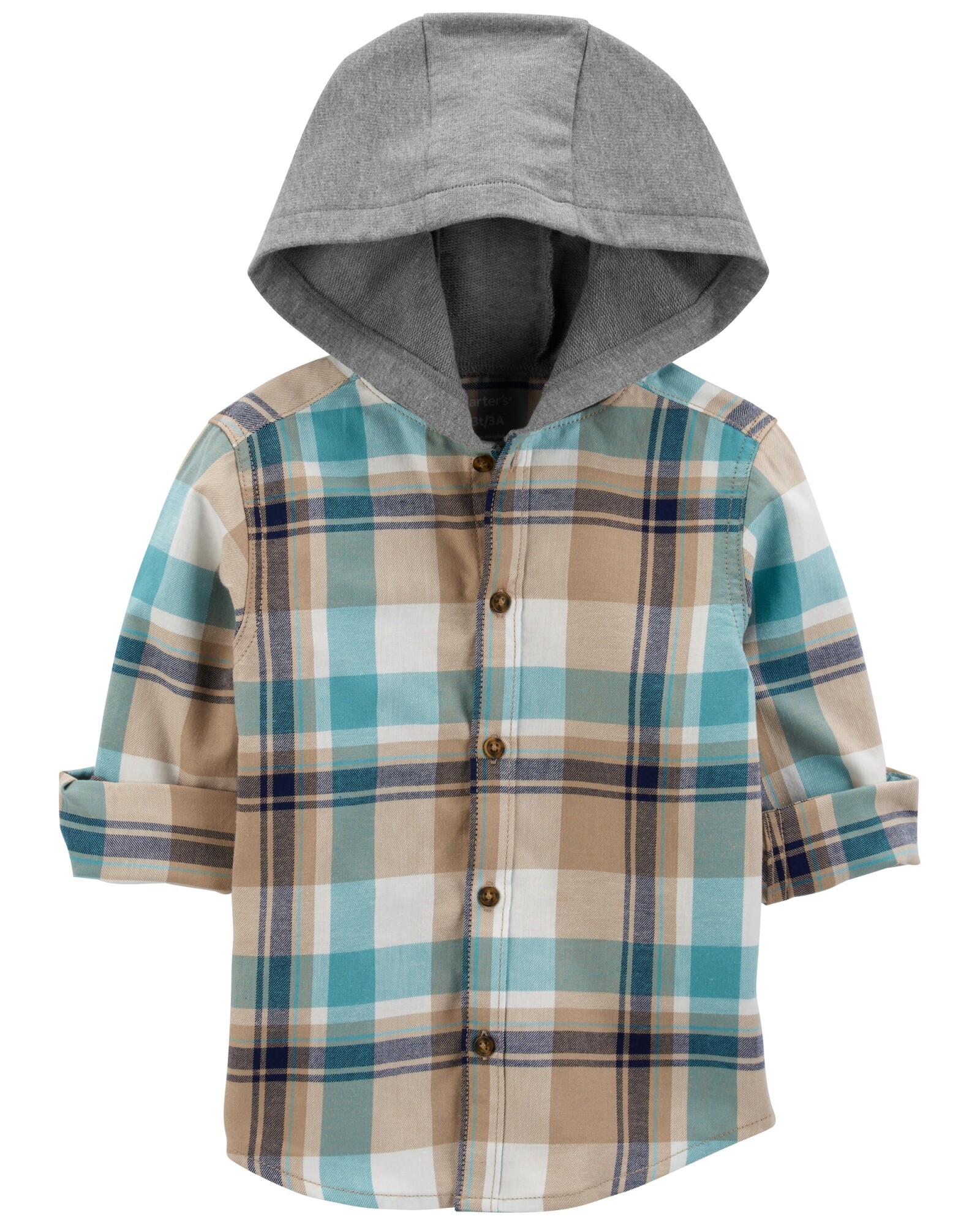 Camisa de sarga, con capucha, diseño a cuadros Sin color