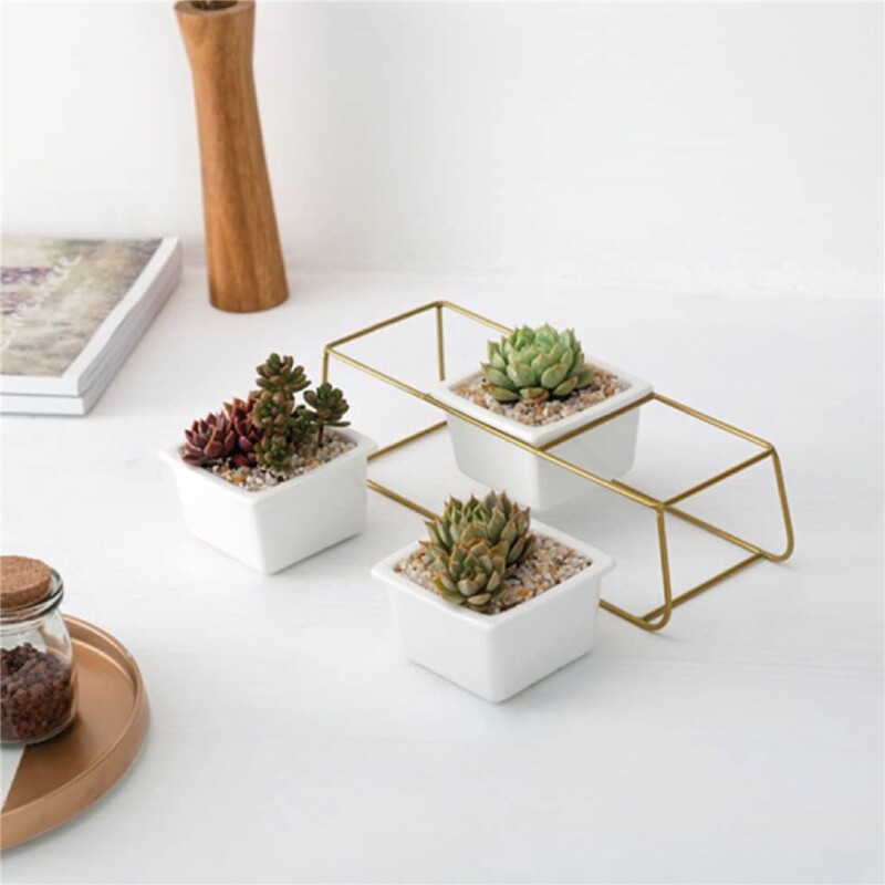 3 MACETAS CERAMICA 28x10x10CM BLANCO/DORADO 3 MACETAS CERAMICA 28x10x10CM BLANCO/DORADO
