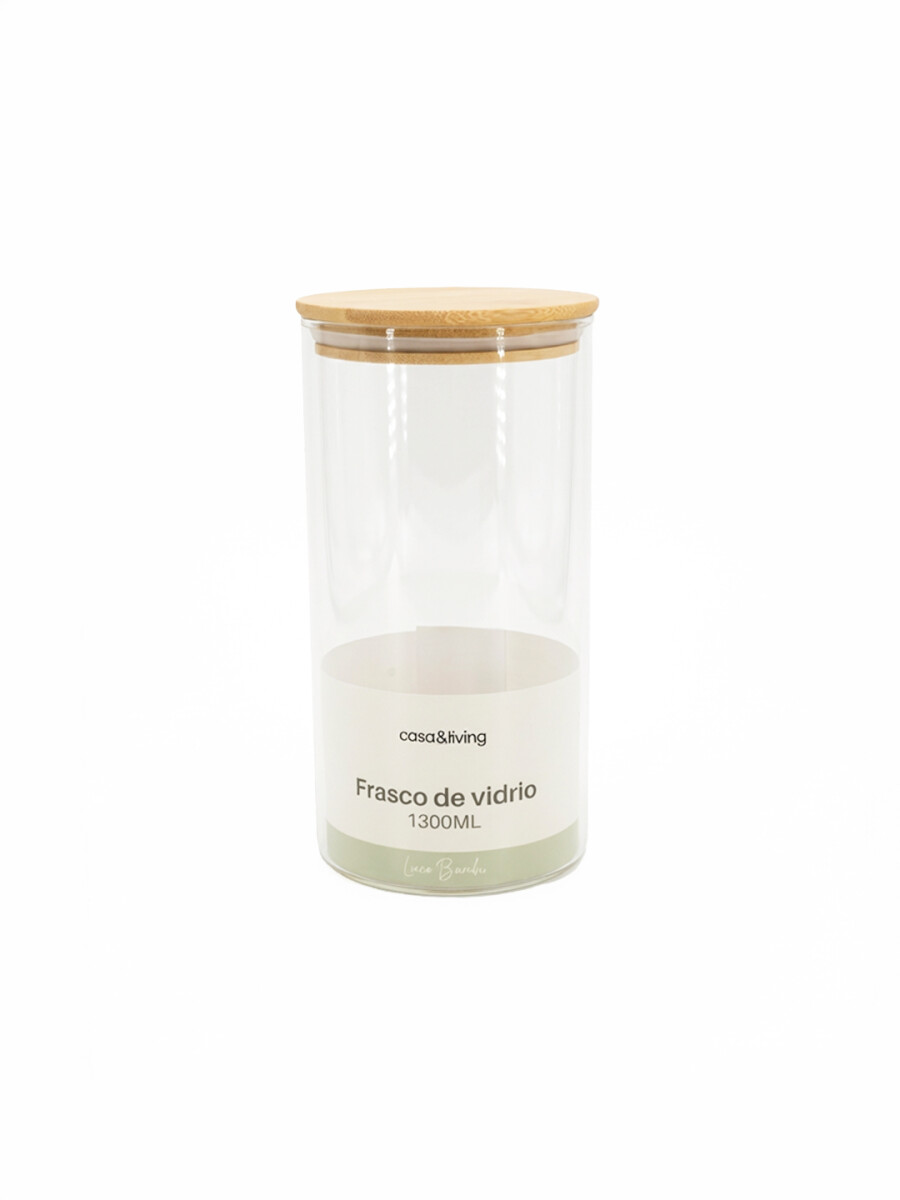 FRASCO VIDRIO TAPA BAMBOO - TRANSPARENTE 