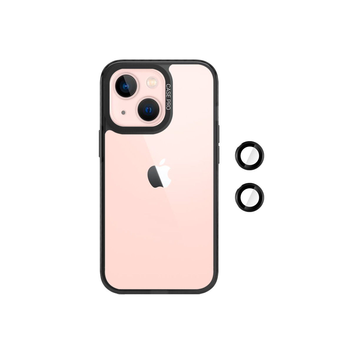 Protector para iPhone 13 borde negro y protectores de cámara 