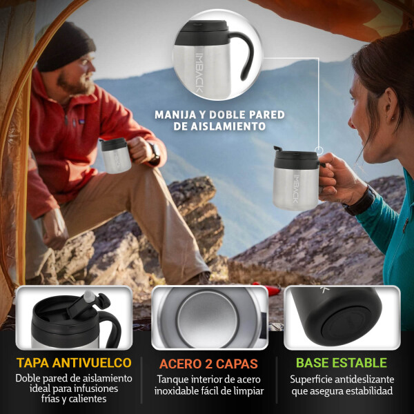 Taza Vaso Termico 355ml Tapa Asa Acero Inoxidable Doble Capa Taza Vaso Termico 355ml Tapa Asa Acero Inoxidable Doble Capa