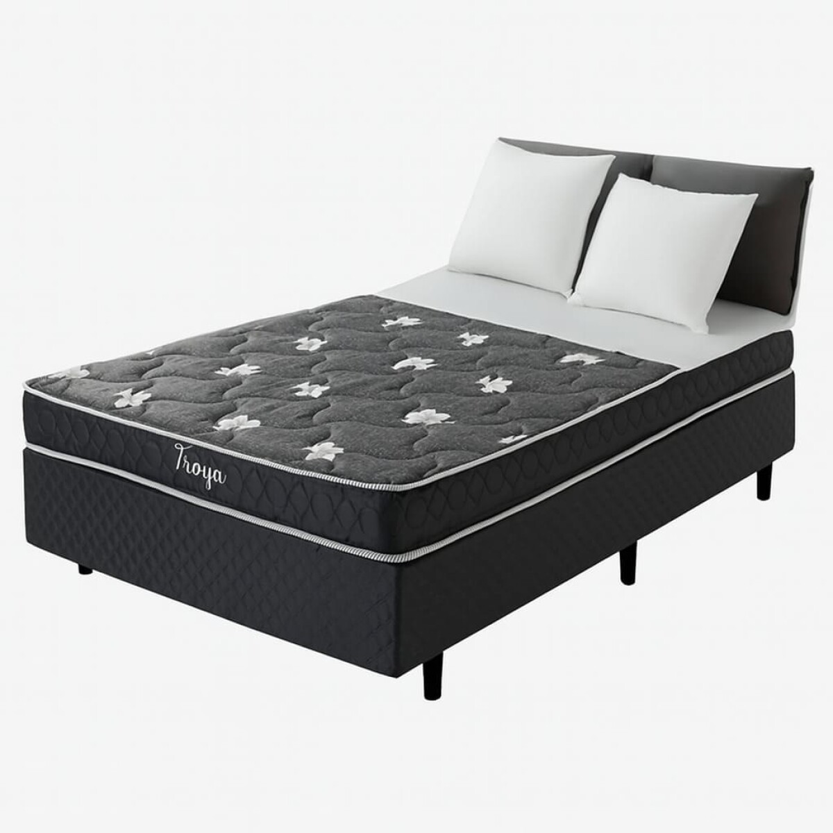 Conjunto Sommier TROYA | Plaza y Media + Box | Espuma | 190x110x50 cm | Soporta 150 Kg 
